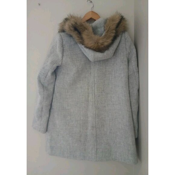 J. Crew Chateau Parka Italian Stadium-Cloth Wool Coat Size 4 Gray Fur Trim Hood - Picture 7 of 11